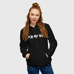 Толстовка-худи хлопковая женская Чайковский Белая Надпись, цвет: черный — фото 2