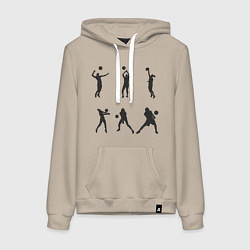 Толстовка-худи хлопковая женская Life - Volleyball, цвет: миндальный