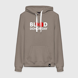 Толстовка-худи хлопковая женская Blood Donor Day, цвет: утренний латте