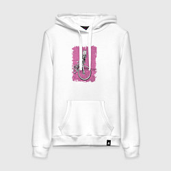 Толстовка-худи хлопковая женская Байк Панк Лисичка, цвет: белый