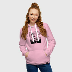 Толстовка-худи хлопковая женская Самурай с гитарой Samurai playing guitar, цвет: светло-розовый — фото 2
