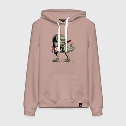 Толстовка-худи хлопковая женская Динозавр рокер, цвет: пыльно-розовый