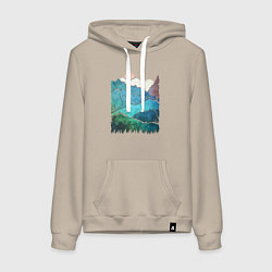 Толстовка-худи хлопковая женская Большие горы и маленький медведь, цвет: миндальный