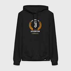 Толстовка-худи хлопковая женская Лого Juventus и надпись Legendary Football Club, цвет: черный