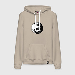 Толстовка-худи хлопковая женская Собачий Инь Янь, цвет: миндальный