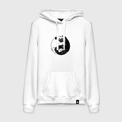 Толстовка-худи хлопковая женская Собачий Инь Янь, цвет: белый