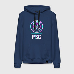 Толстовка-худи хлопковая женская PSG FC в стиле Glitch, цвет: тёмно-синий