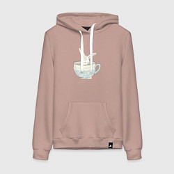 Толстовка-худи хлопковая женская Кролик в чашке, цвет: пыльно-розовый
