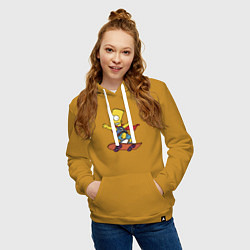 Толстовка-худи хлопковая женская Барт Симпсон - крутой скейтер, цвет: горчичный — фото 2