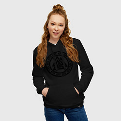 Толстовка-худи хлопковая женская Валькнут - символ Одина, цвет: черный — фото 2