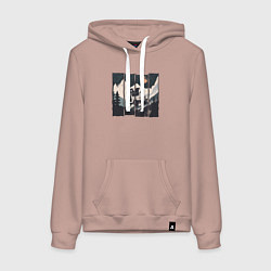 Толстовка-худи хлопковая женская Оранжевая луна и лесное ралли, цвет: пыльно-розовый