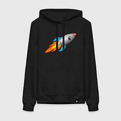 Толстовка-худи хлопковая женская Ракета летит в небе, цвет: черный