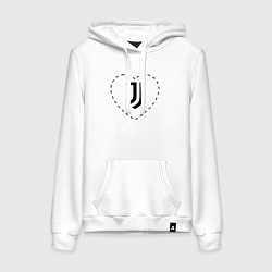 Толстовка-худи хлопковая женская Лого Juventus в сердечке, цвет: белый