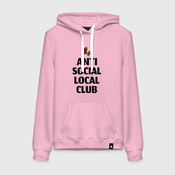 Толстовка-худи хлопковая женская Anti social local club, цвет: светло-розовый