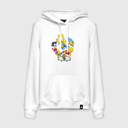 Толстовка-худи хлопковая женская Персонажи из мультфильма Симпсоны прыгают на батут, цвет: белый