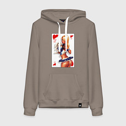 Толстовка-худи хлопковая женская Дама с кроликом на игральной карте, цвет: утренний латте