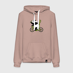 Толстовка-худи хлопковая женская Панда на велосипеде с бамбуком, цвет: пыльно-розовый