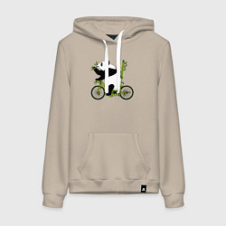 Толстовка-худи хлопковая женская Панда на велосипеде с бамбуком, цвет: миндальный