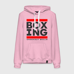 Толстовка-худи хлопковая женская Boxing knockout skills, цвет: светло-розовый