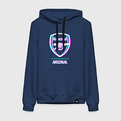Толстовка-худи хлопковая женская Arsenal FC в стиле glitch, цвет: тёмно-синий