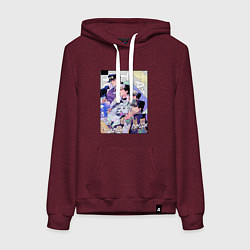 Толстовка-худи хлопковая женская Этапы жизни Джотаро- JoJO, цвет: меланж-бордовый