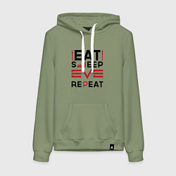 Толстовка-худи хлопковая женская Надпись: eat sleep EVE repeat, цвет: авокадо