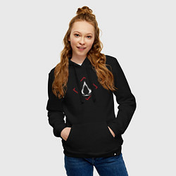 Толстовка-худи хлопковая женская Символ Assassins Creed в красном ромбе, цвет: черный — фото 2