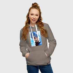 Толстовка-худи хлопковая женская Сатору Годжо в очках - Jujutsu kaisen, цвет: утренний латте — фото 2