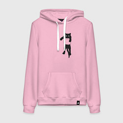 Толстовка-худи хлопковая женская Черный котик в кармане, цвет: светло-розовый
