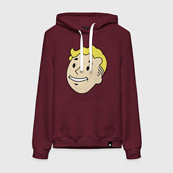 Толстовка-худи хлопковая женская Vault boy head, цвет: меланж-бордовый