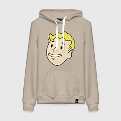 Толстовка-худи хлопковая женская Vault boy head, цвет: миндальный