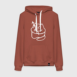 Толстовка-худи хлопковая женская Котик с елкой белый, цвет: кирпичный