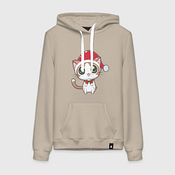 Толстовка-худи хлопковая женская Славный котенок, цвет: миндальный