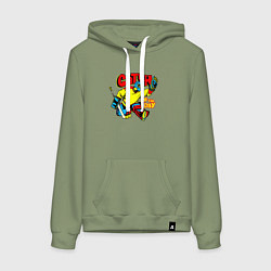 Толстовка-худи хлопковая женская Хоккеист вратарь, цвет: авокадо