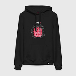Толстовка-худи хлопковая женская Баночка с сердцами: love is, цвет: черный