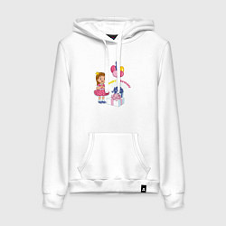 Толстовка-худи хлопковая женская С днём рождения с подарком и шариками, цвет: белый