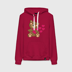 Толстовка-худи хлопковая женская Влюбленный медведь с сердцем, цвет: маджента