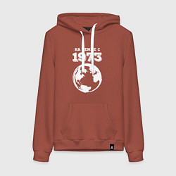 Толстовка-худи хлопковая женская На Земле с 1973 с краской на темном, цвет: кирпичный