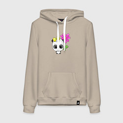 Толстовка-худи хлопковая женская Панда с розовым цветком, цвет: миндальный