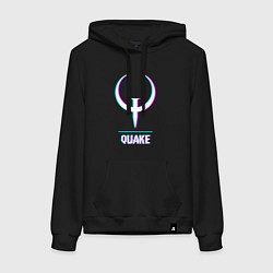 Толстовка-худи хлопковая женская Quake в стиле glitch и баги графики, цвет: черный