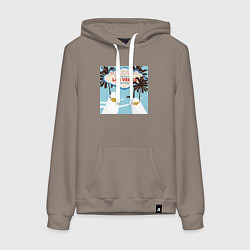 Толстовка-худи хлопковая женская Чайки на курорте, цвет: утренний латте