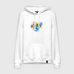 Толстовка-худи хлопковая женская День рождения 18 лет, цвет: белый