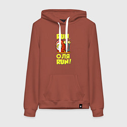 Толстовка-худи хлопковая женская Run Оля run, цвет: кирпичный