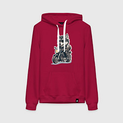 Толстовка-худи хлопковая женская Волчья сила на двух колесах, цвет: маджента