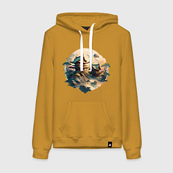 Толстовка-худи хлопковая женская Японское святилище в стиле моротай, цвет: горчичный