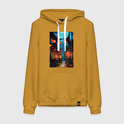 Толстовка-худи хлопковая женская Ночной китайский квартал, цвет: горчичный