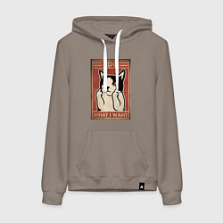 Толстовка-худи хлопковая женская I do what I want кот и фак, цвет: утренний латте