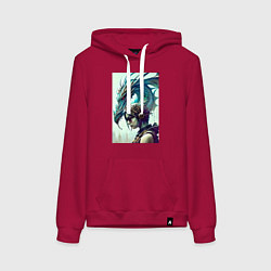 Толстовка-худи хлопковая женская Девчонка в шлеме и дракон - киберпанк, цвет: маджента