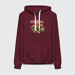 Толстовка-худи хлопковая женская Роблокс на фоне взрыва roblox, цвет: меланж-бордовый