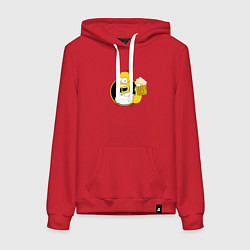 Толстовка-худи хлопковая женская Гомер и пиво, цвет: красный